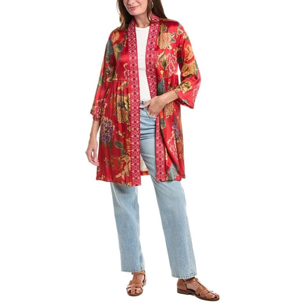 Johnny Was Womens Silk-Blend Kimono, Red